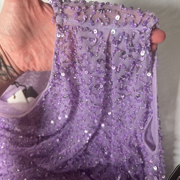 NWT Retrofete Jean Sequin Dress Lavender Purple Beaded Mini Off-Shoulder Medium - Picture 13 of 16
